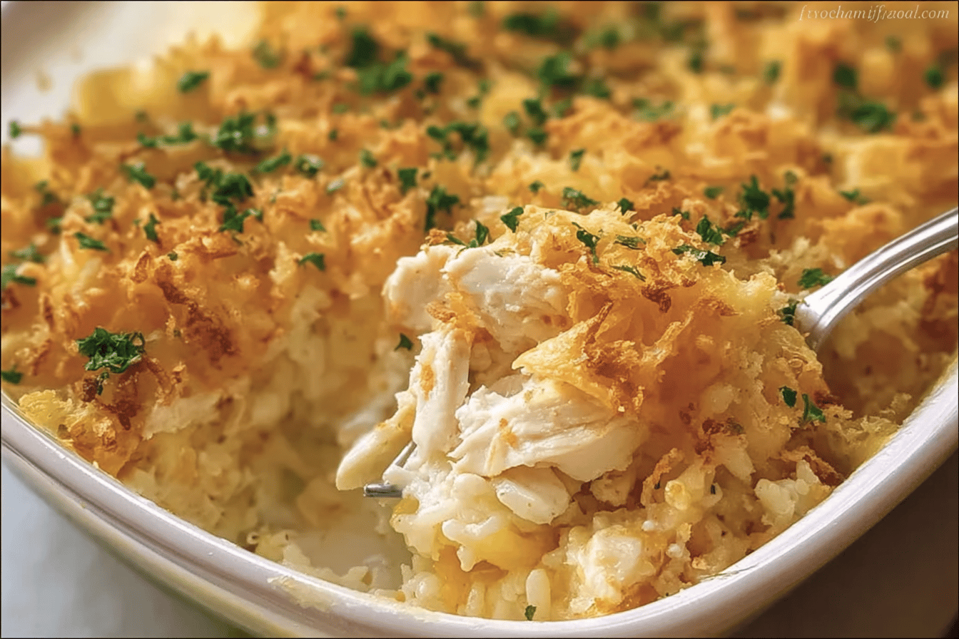 Chicken And Rice Casserole Recipe With Creamy Sauce And Cheese 6 Chicken And Rice Casserole