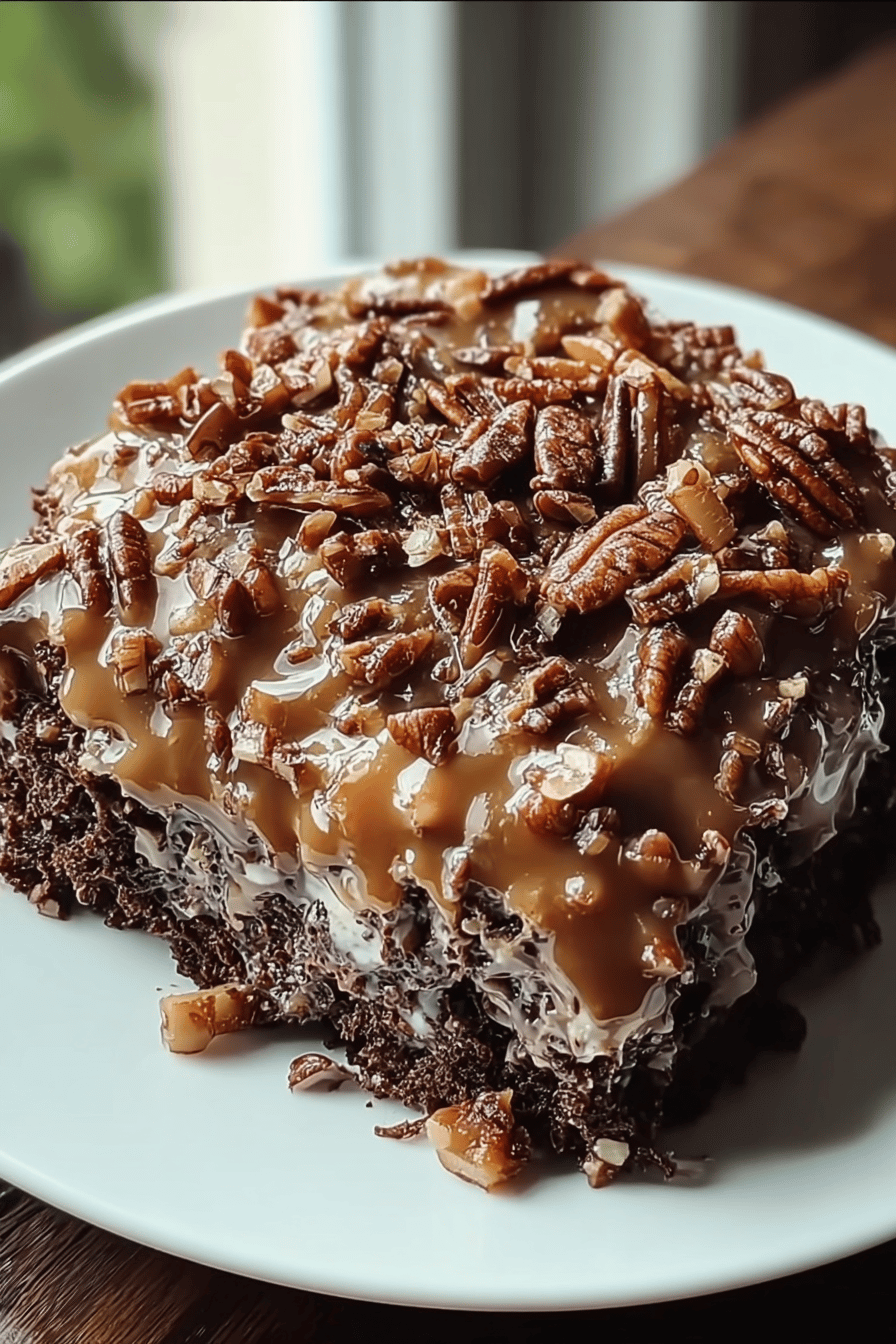 German Chocolate Poke Cake Recipe With Rich Coconut And Pecan Filling 6 German Chocolate Poke Cake