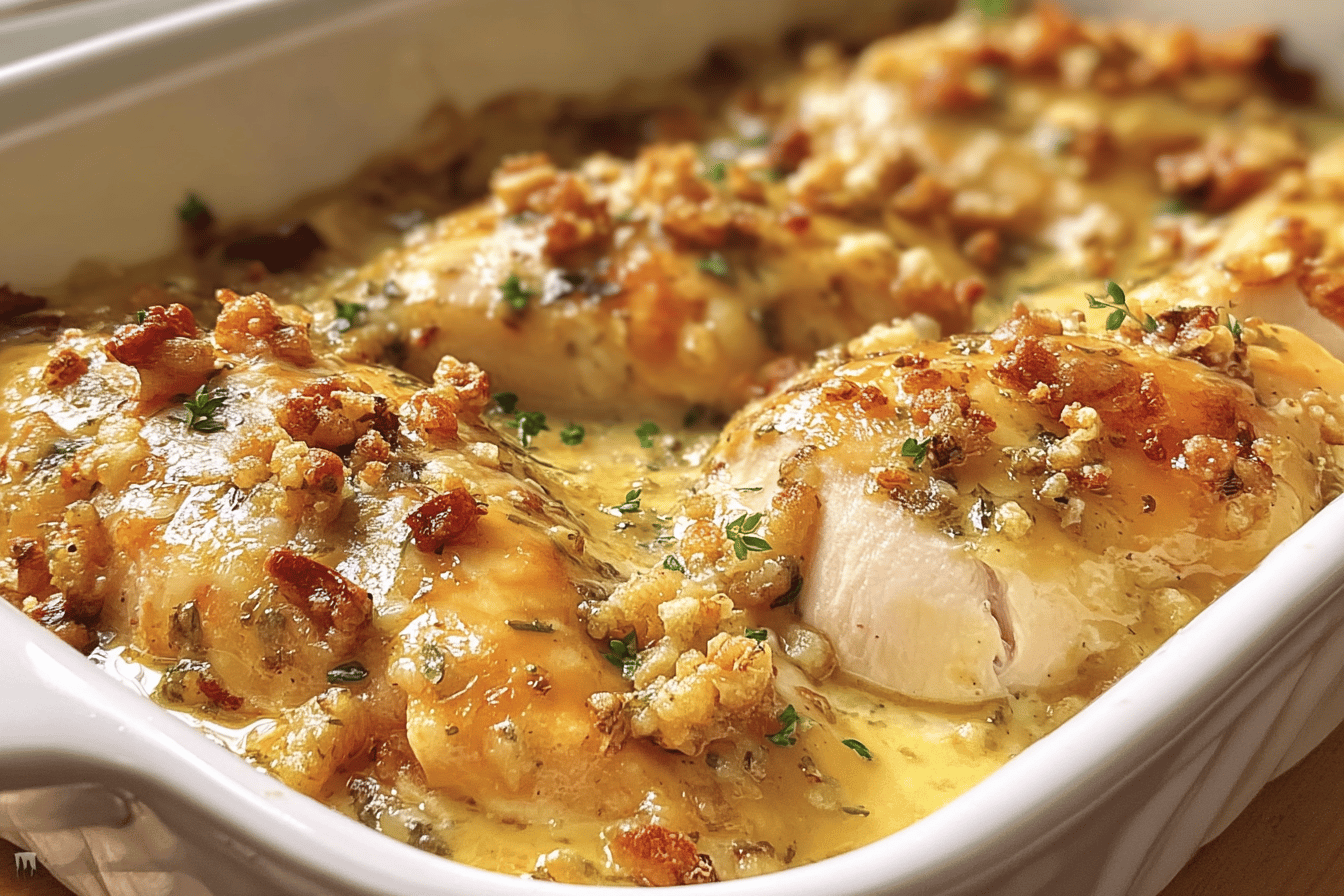 Swiss Chicken Casserole Recipe With Creamy Sauce And Crispy Topping 6 Swiss Chicken Casserole