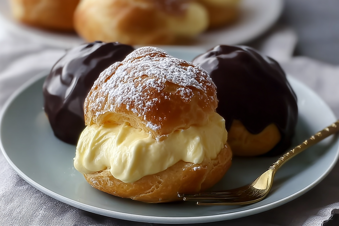Profiteroles With Creamy Custard Filling And Rich Chocolate Sauce 6 Vanilla Custard Profiterole