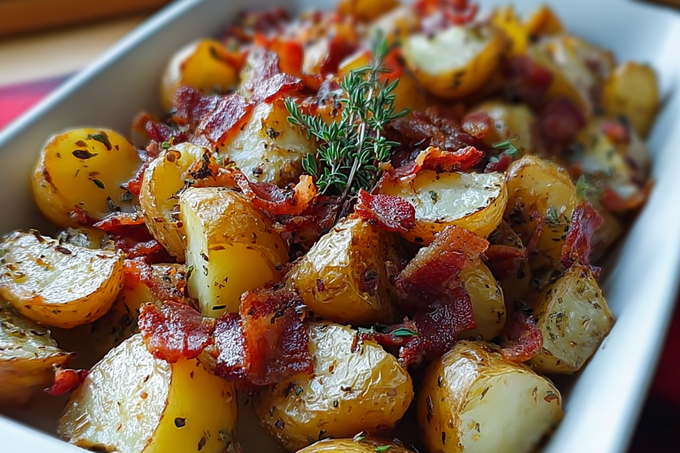 Garlic Roasted Potatoes With Crispy Bacon And Herbs 6 Crispy Bacon Roasted Potatoes