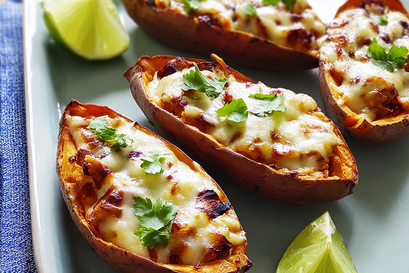 Loaded Sweet Potato Skins Recipe With Savory Toppings And Cheese 6 Loaded Sweet Potato Skins