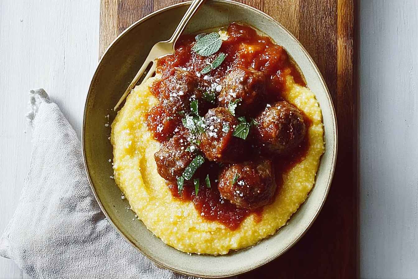 Classic Meatballs Served With Creamy Cheesy Polenta Recipe 6 Polenta And Meatballs