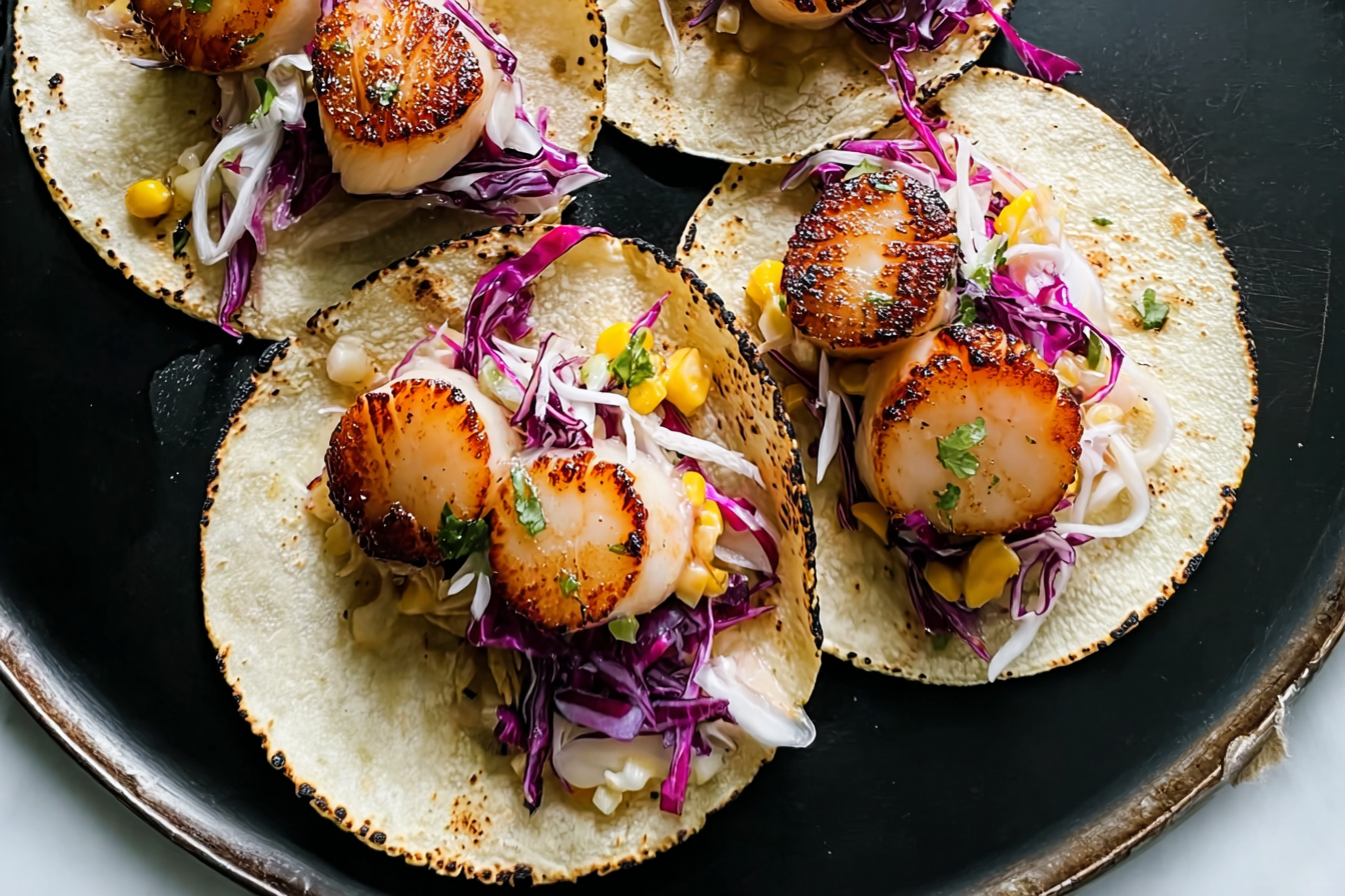 Seared Scallop Tacos With Mango Salsa And Creamy Avocado Sauce 6 Scallop Tacos