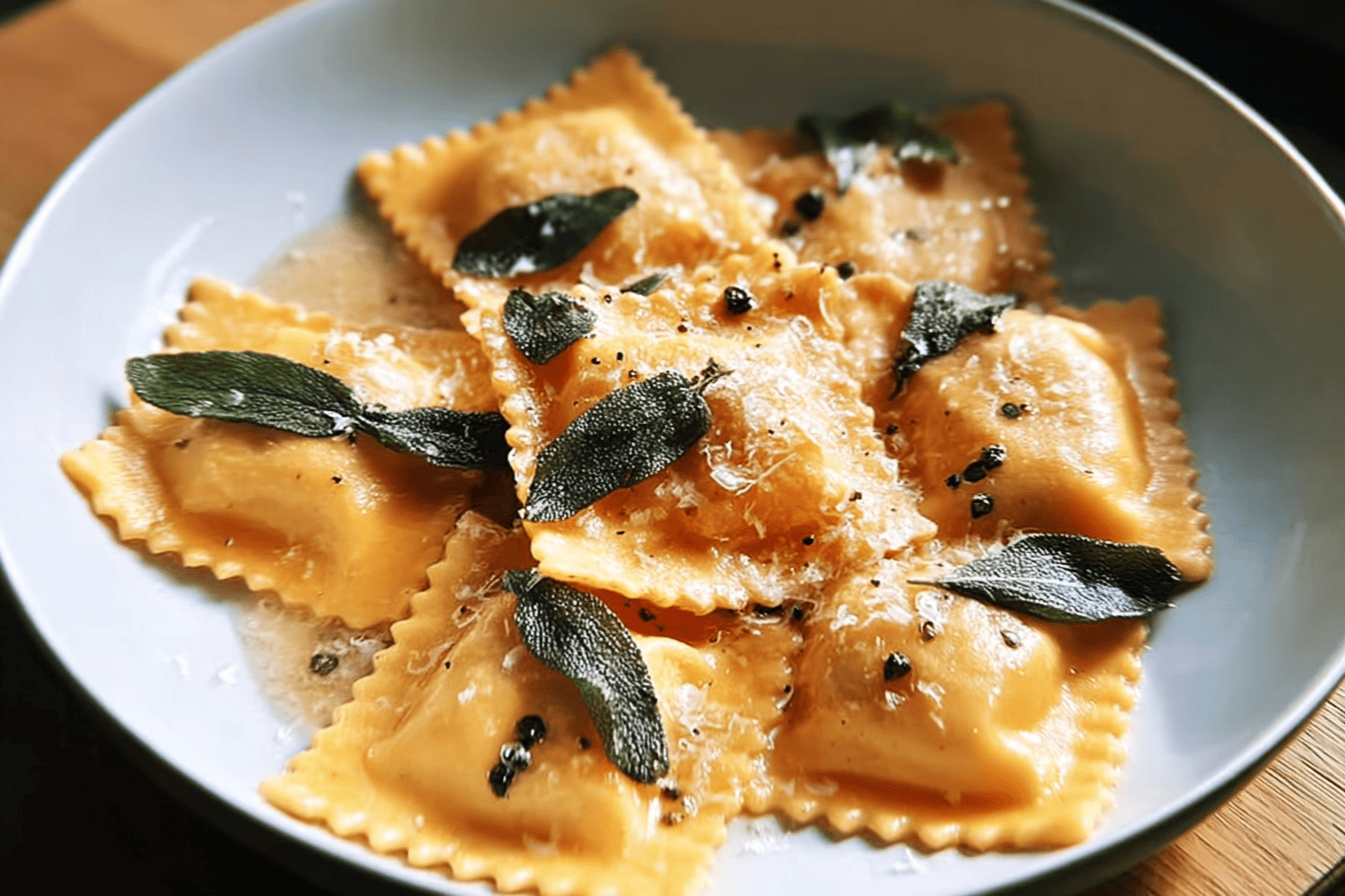 Butternut Squash Ravioli Recipe With Creamy Sauce And Herbs