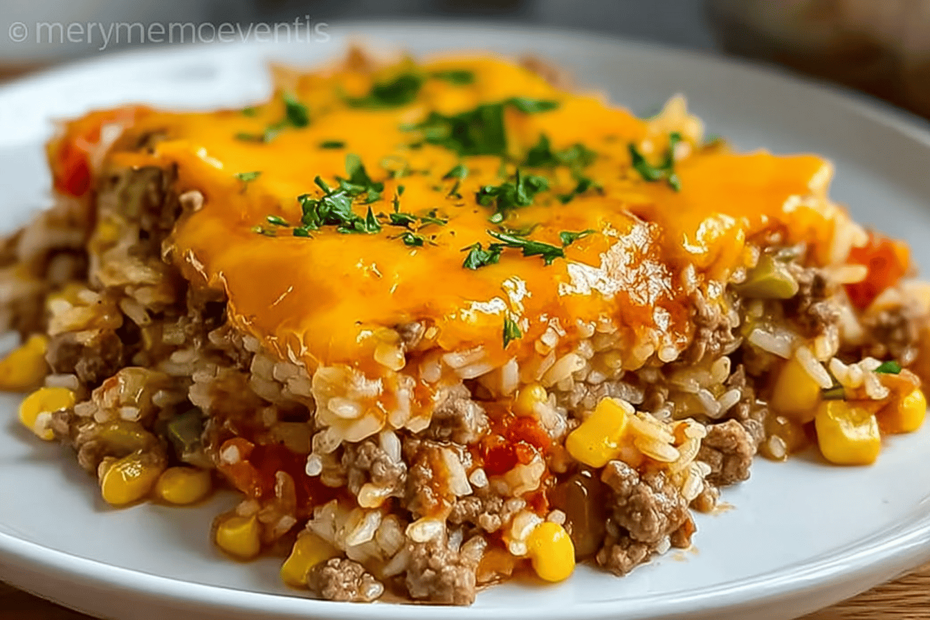 Cheesy Ground Beef Rice Casserole