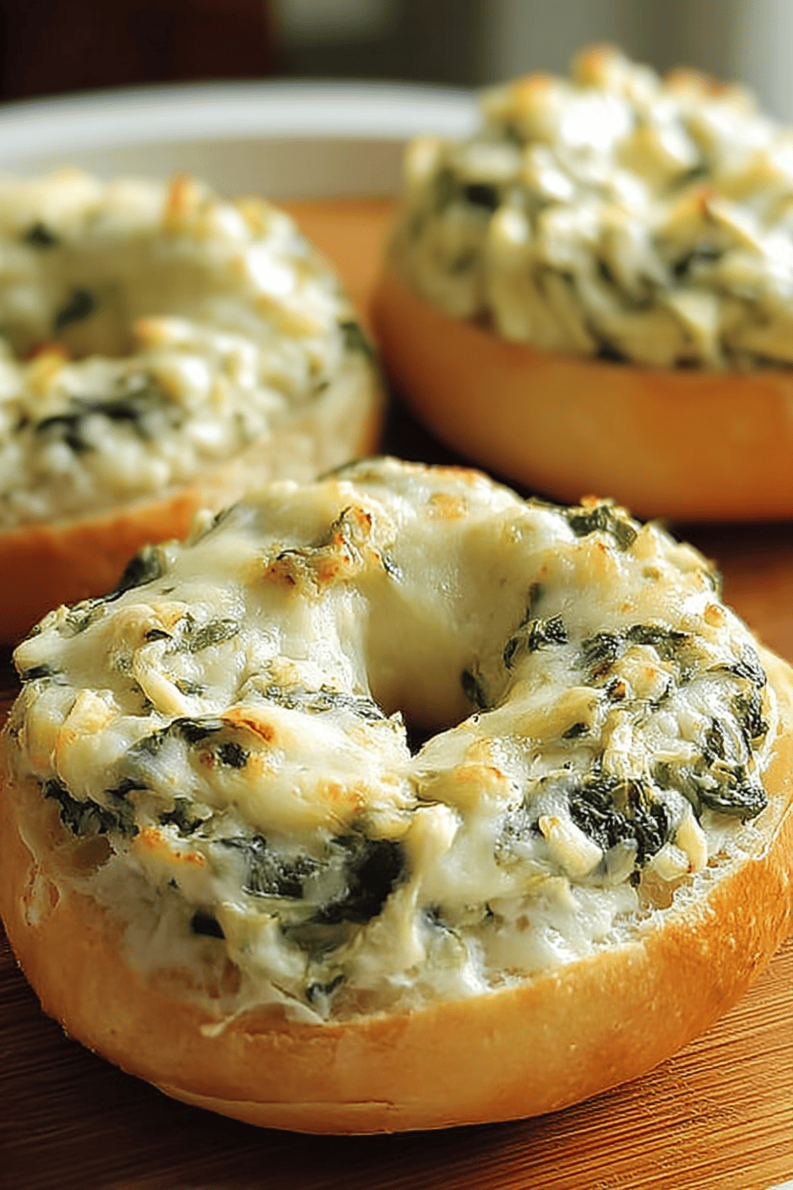 Cheesy Spinach Artichoke Bagels