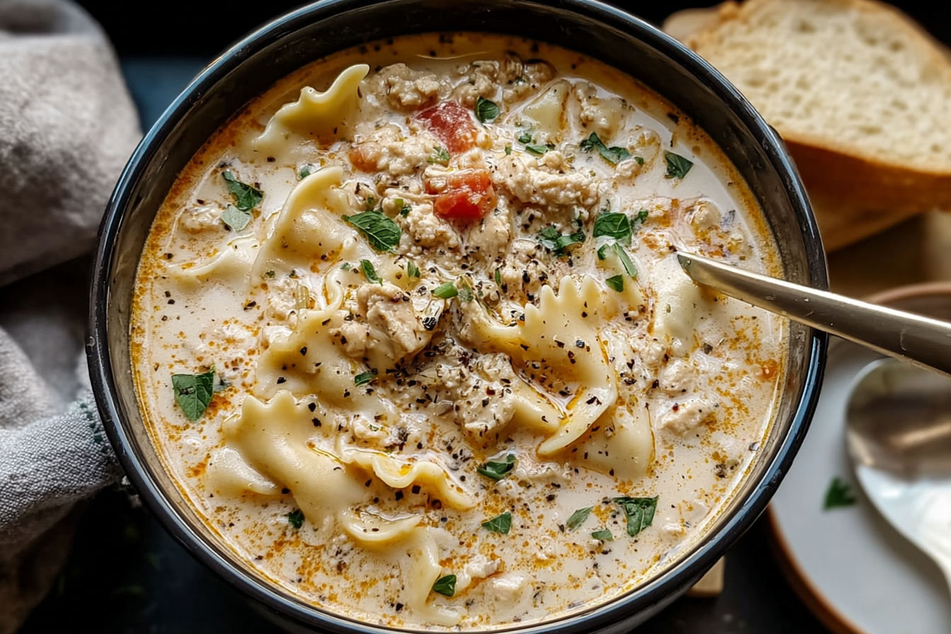 One Pot Creamy Italian Ground Chicken Soup Recipe