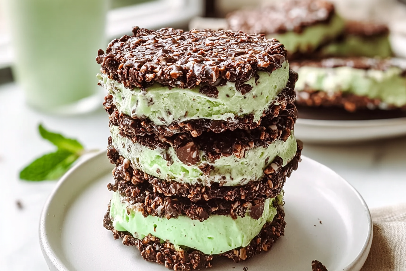 Choc Mint Crackle Ice Cream Sandwiches