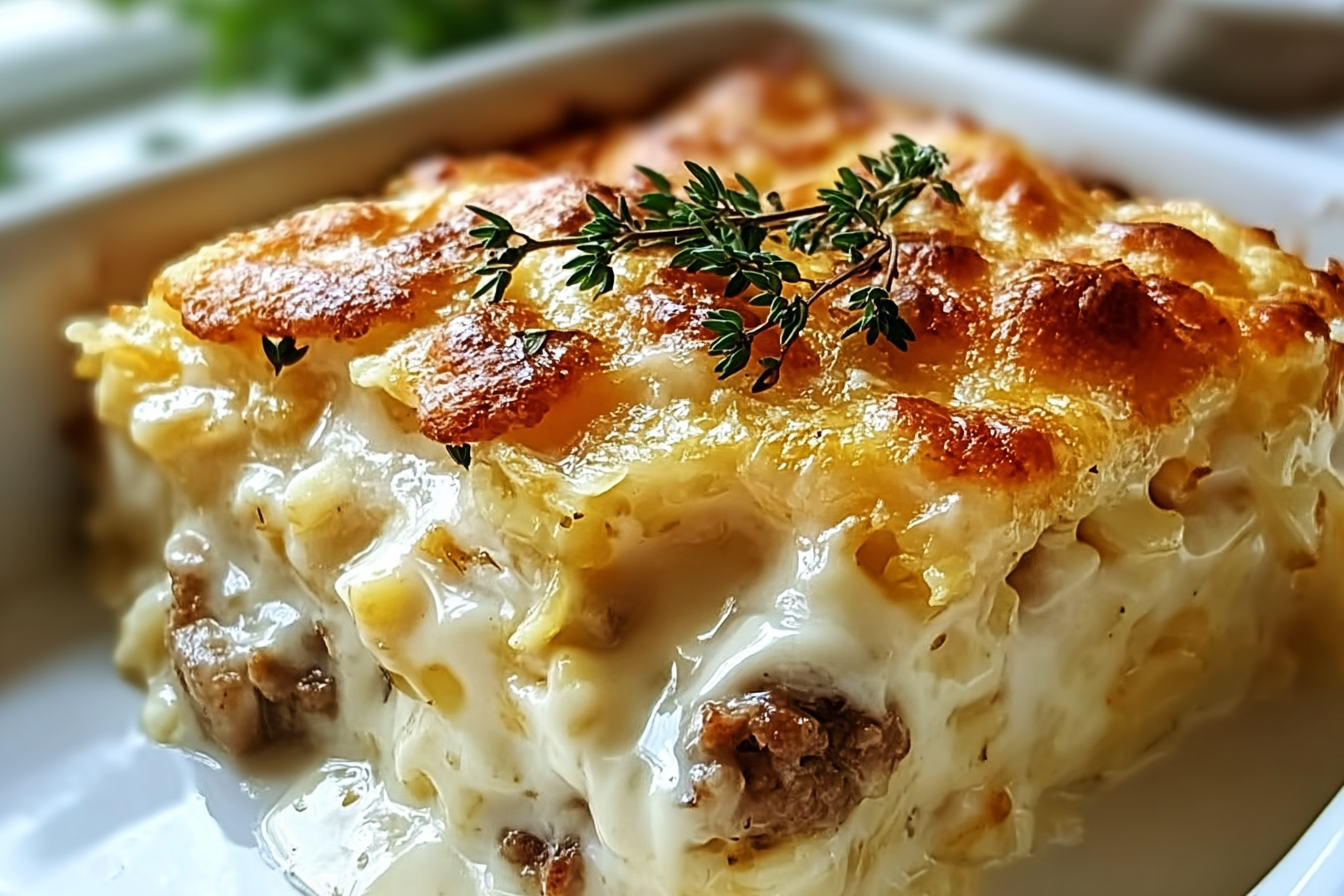 Biscuits Gravy Hashbrown Casserole