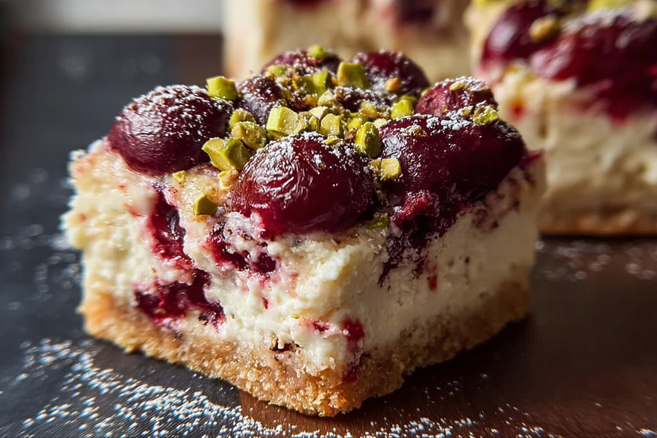 Cherry Pistachio Cheesecake Bars