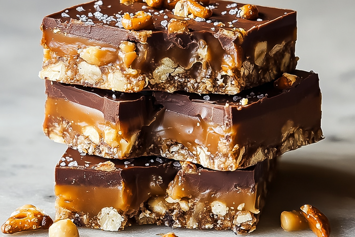 Chocolate Caramel Coffee Pretzel Bars