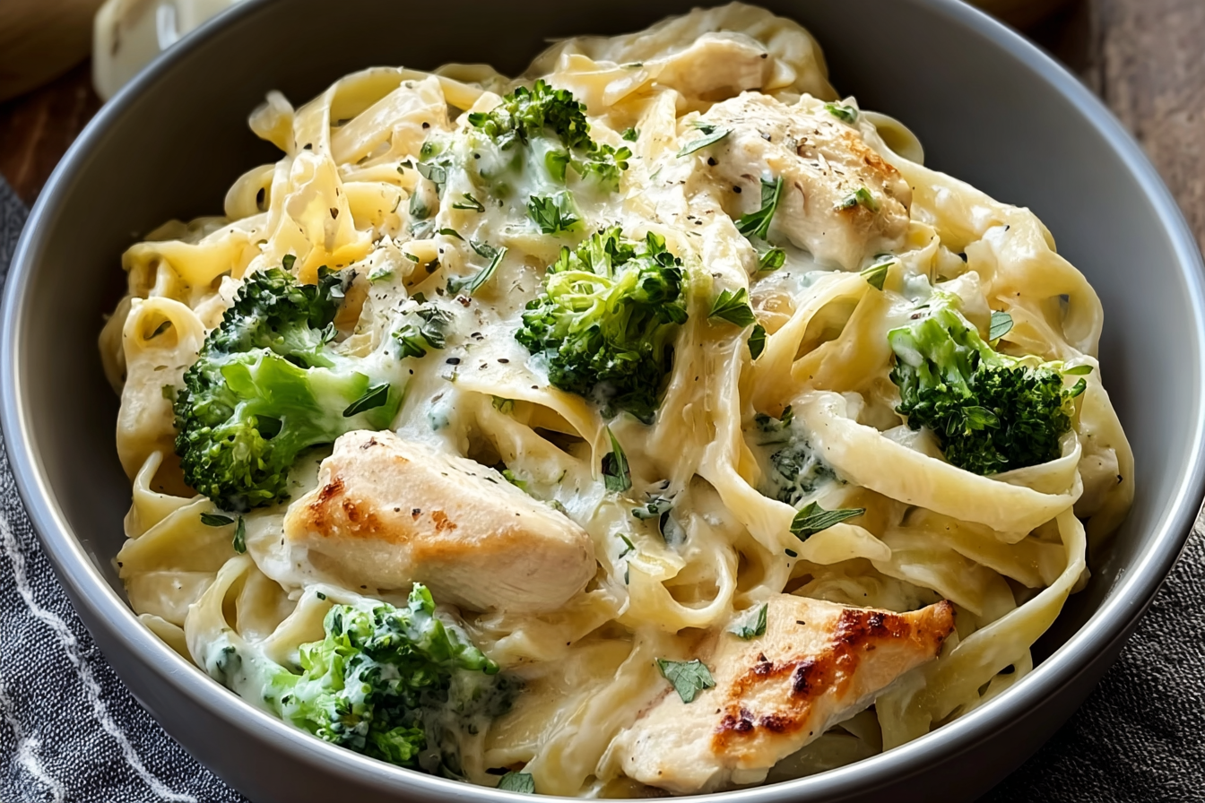Creamy Chicken Broccoli Alfredo Fettuccine