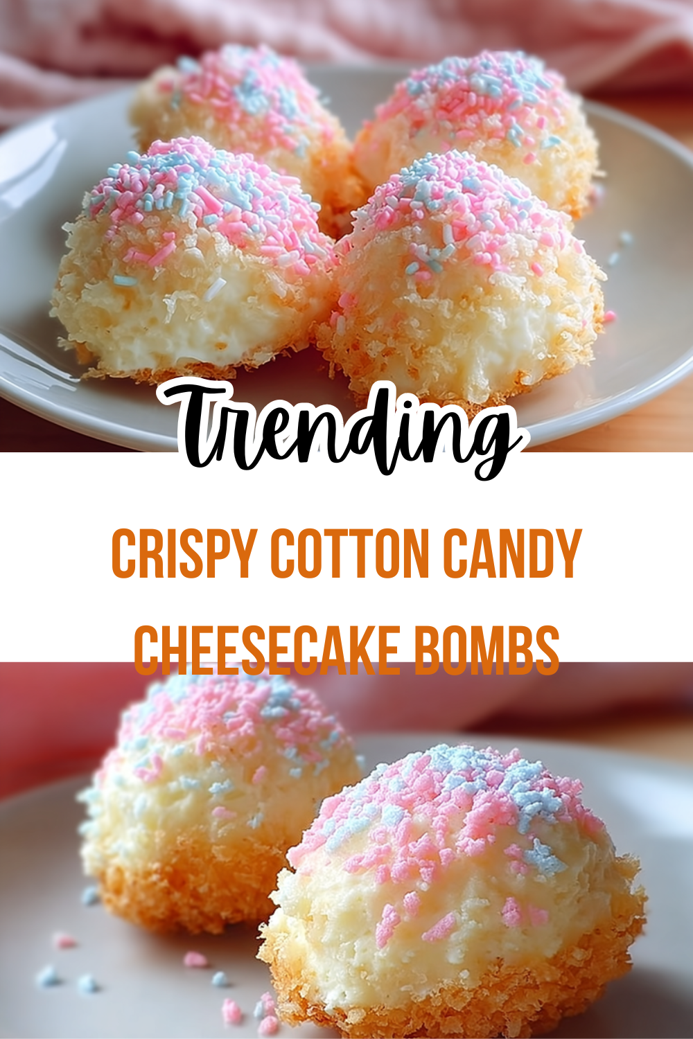 Crispy Cotton Candy Cheesecake Bombs