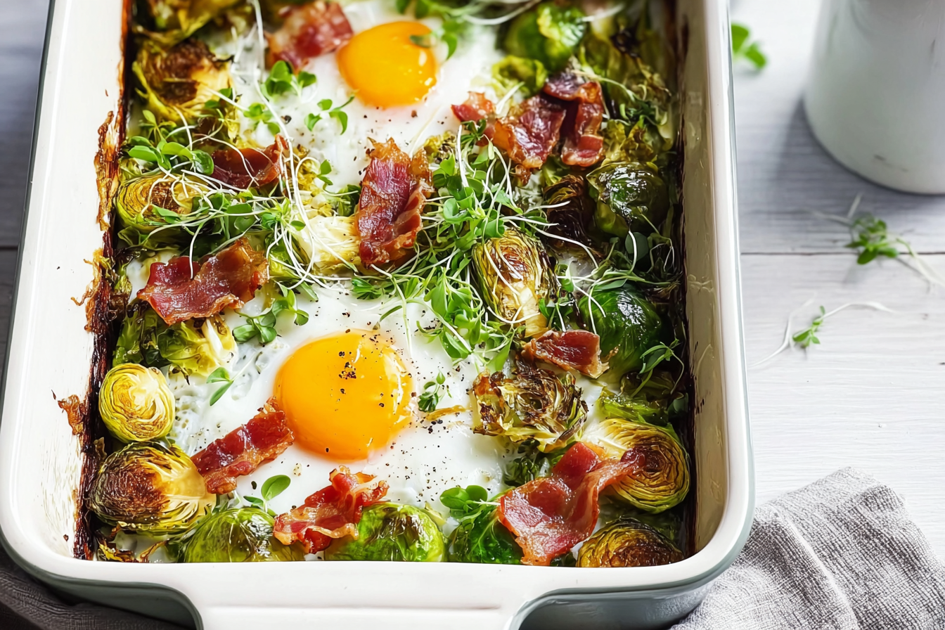 Egg Bacon Sprouts Tray Bake