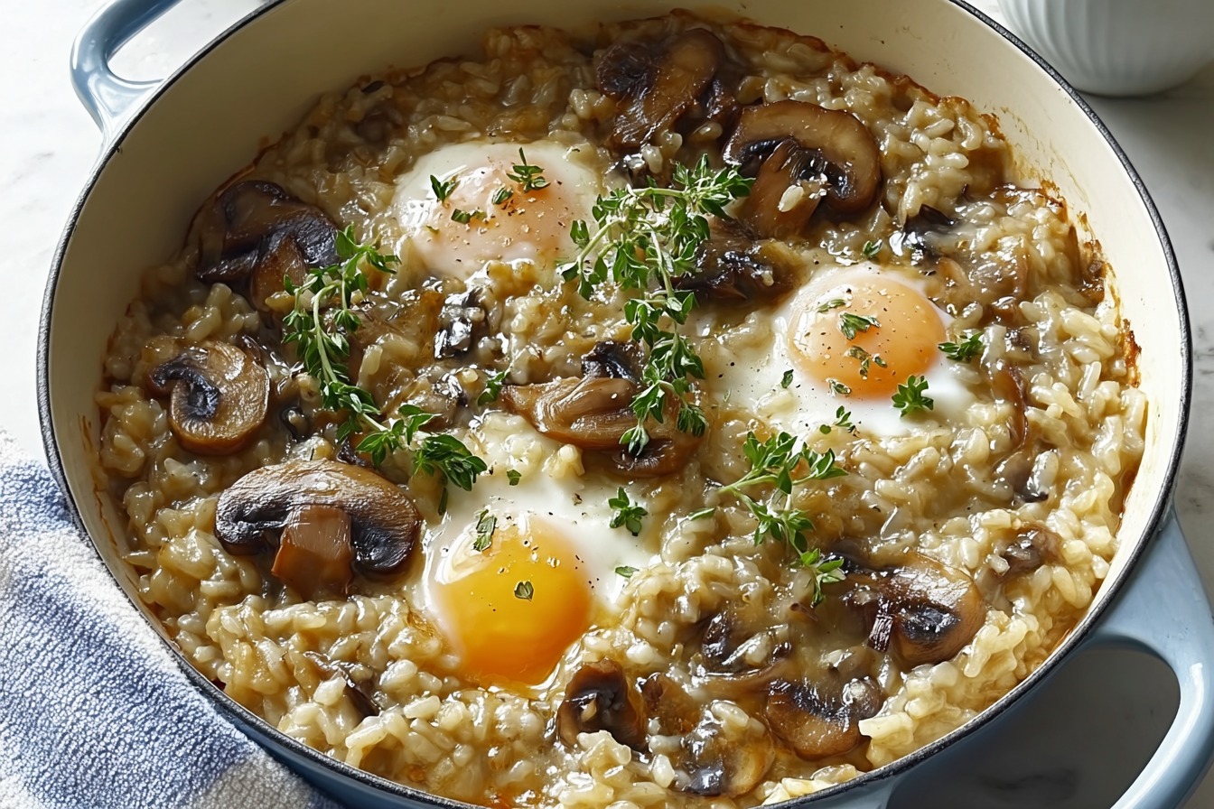 French Onion Mushroom Baked Risotto