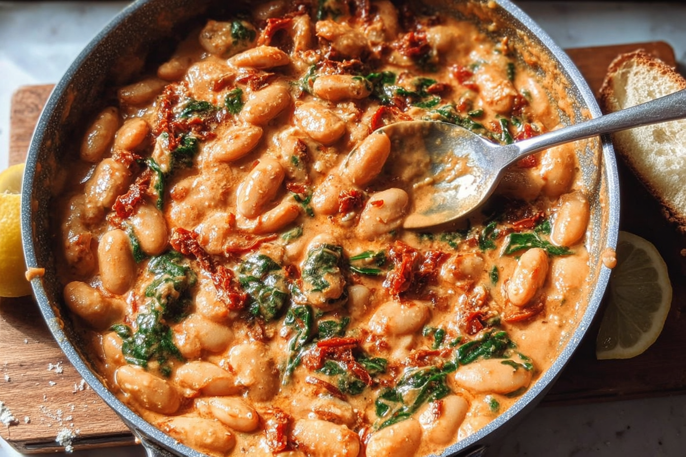 One Pot Creamy Sundried Tomato White Beans