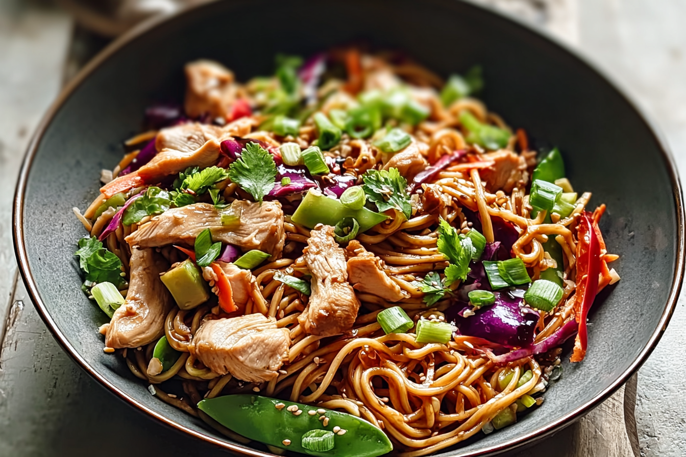 Slow Cooker Hoisin Garlic Chicken Noodle Salad